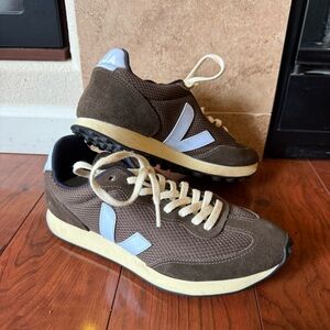 Veja Brown Suede Sneakers with Light Blue V